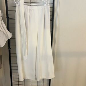 White House Black Market Wide-Leg White Pants with Waist Tie